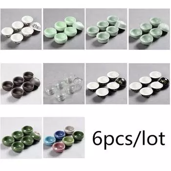 6 шт./набор китайских чайных чашек, фарфоровые селадоновые чайные чашки в виде рыбки, набор для заваривания чая в рассыпную, посуда для питья, улун, керамический китайский чайный сервиз, аксессуары