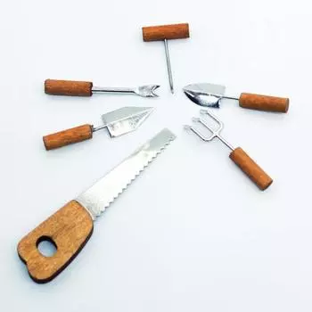 6 шт./набор мини-садовых инструментов, миниатюрные аксессуары для дома, микропила, лопата, грабли, молоток для миниатюрной садовой сцены, масштаб 1/6 1/12 1 Set