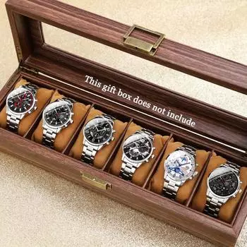 6 шт./набор, мужские часы, набор мужских кварцевых наручных часов с календарем, браслет из нержавеющей стали, неперезаряжаемая батарейка, корпус из сплава