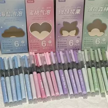 6 шт./набор симпатичных градиентных цветных гелевых ручек для студентов, мультяшные милые американские канцелярские гелевые ручки 0,5 мм, черные чернила, ручка для письма purple чёрный