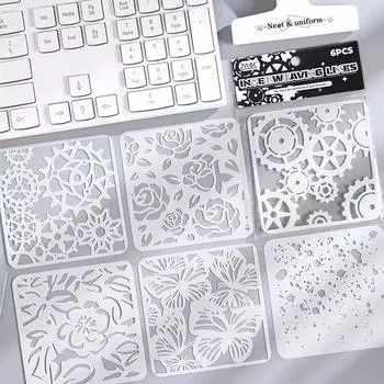 6 шт./набор текстурных трафаретов для рисования трафаретов для рисования и декора волнистые цветочные трафареты с бабочками шаблоны школьных принадлежностей