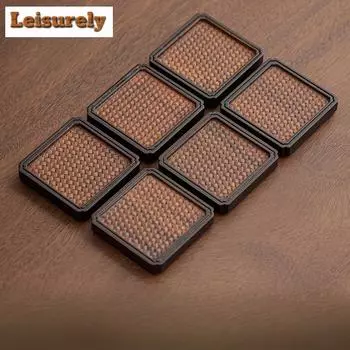 6 шт./набор Тяжелая бамбуковая корзина, узорчатая подставка под чашку, квадратный круглый держатель для чашки, термостойкие салфетки, подставка под чашку, подставка под кружку, чайная утварь