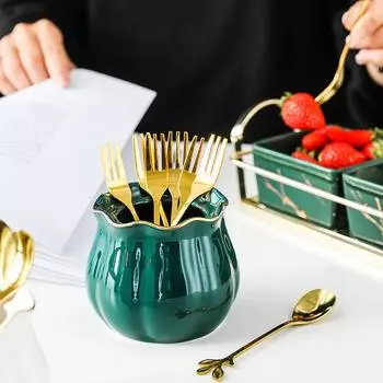 6 шт., набор вилок и банок для хранения, простой керамический набор вилок для фруктов из нержавеющей стали, десертная вилка, посуда, практичная кухонная утварь