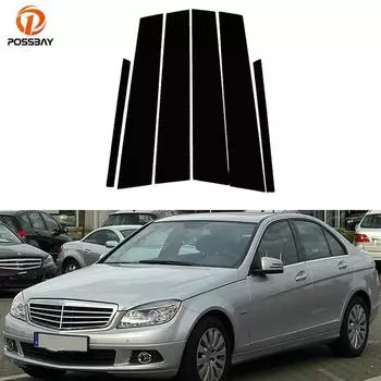 6 шт., накладка на стойки автомобиля для Mercedes Benz C-Class C200K/C180K/C300/C260/C230 2008-2014, наклейки на дверь, окно, BC, детали на колонку