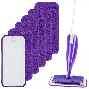 6 шт. накладок для швабры для пола, сменная салфетка из микрофибры, многоразовая накладка для швабры, совместимая с насадкой для многогранной влажной и сухой уборки фиолетовый