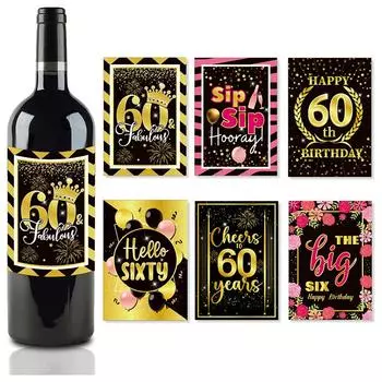 6 шт. наклеек на бутылки вина для вечеринки по случаю дня рождения, подходящие для празднования дней рождения 30/40/50/60, праздничные этикетки на бутылки вина other