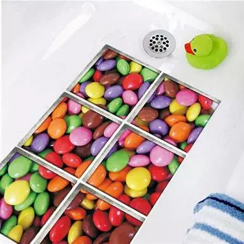 6 шт., наклейка для ванны с радужными конфетами, нескользящая водонепроницаемая самоклеящаяся наклейка с 3D эффектом для ванной комнаты, съемная декоративная фреска из ПВХ 15x15cm