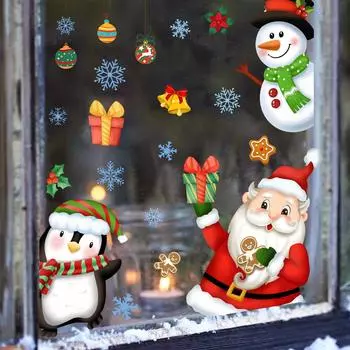6 шт. Наклейка на окно Санта-Клауса и снежинки, рождественская наклейка, электростатическая наклейка на стекло, украшение для окна в гостиной, наклейка на дом