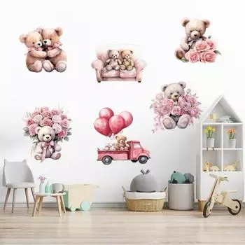 6 шт. наклейки на стену ко Дню Святого Валентина, милый медведь, роза, воздушные шары, романтическая наклейка на стену, украшение для спальни, гостиной Sets