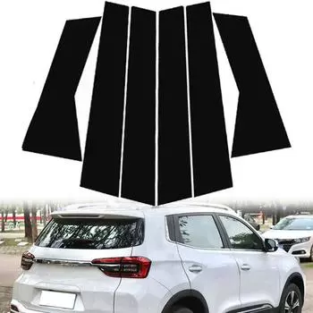 6 шт. Наклейки на стойку рулевой колонки автомобиля, подходят для Chevy Tiggo 3 2017-2021 / Tiggo 4 2017-2021, декоративные наклейки Glossy Black