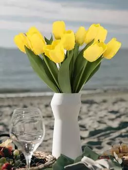 6 шт. настоящих сенсорных цветов, цветочные искусственные тюльпаны, искусственные цветы для украшения, настоящие поддельные тюльпаны для стола, домашнего офиса, свадебного декора белый