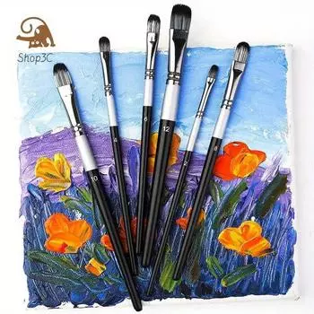 6 шт. нейлоновые кисти для рисования маслом для волос, набор кистей для акварельной краски, набор ручек, сделай сам, акриловое масло, акварель, художник, профессиональный набор для рисования flat