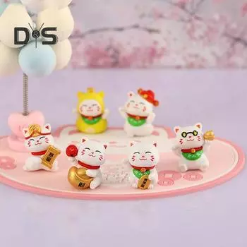 6 шт., очаровательная миниатюрная скульптура кота, изысканное качество изготовления, милая статуя кота удачи, украшение для рабочего стола Mixed Style