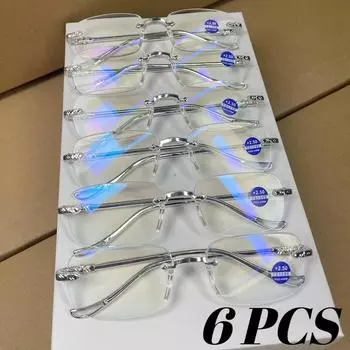 6 шт. очков для чтения, блокирующих синий свет, для женщин и мужчин, сверхлегкие очки для пресбиопии, очки для дальнозоркости, диоптрии +1,0+1,5+4,0 +1.0