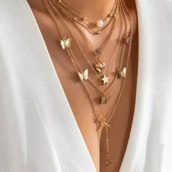 6 шт. ожерелье простое темпераментное милое бабочка звезда луна популярный женский комплект ожерелий для женщин ювелирные изделия золотой