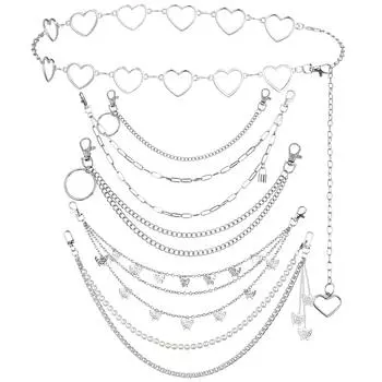 6 шт. панк джинсы брюки цепочка брюки цепочка сердце бабочка карман талия чай