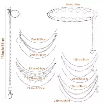 6 шт. панк джинсы брюки цепочка брюки цепочка сердце бабочка карман талия чай серебряный
