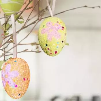 6 шт. пасхальное яйцо со шнурком креативный дизайн мультяшная форма подвеска цветное имитация яйца кулон ремесленный декор товары для дома B