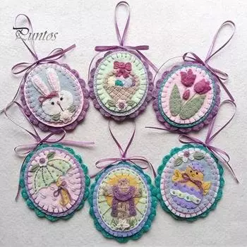 6 шт. пасхальное украшение из фетра ручной работы в виде кролика, подвесное украшение в виде яйца, весенний узор, праздничное украшение для дерева, двери, окна, камина 6pcs