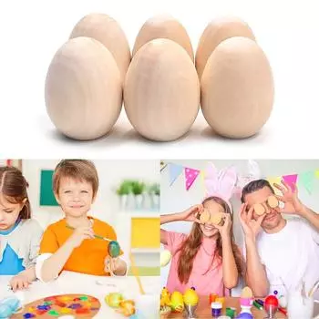 6 шт. пасхальные натуральные украшения для вечеринок своими руками поделки стоящие неокрашенные деревянные яйца гладкие граффити расписанные искусственные яйца 35*46mm