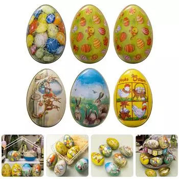 6 шт. пасхальные яйца из жести, коробка для конфет, держатель для конфет, контейнер, упаковочная коробка, мультяшные коробки для сладостей, сувениры, печенье, железное печенье 12.50X10.00X8.50CM