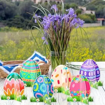 6 шт. пасхальных украшений для яиц, бумажные цветные яйца, настольный декор, стоящее яйцо, центральное украшение для пасхального ужина, вечеринки, весенних мероприятий, принадлежности 6pcs
