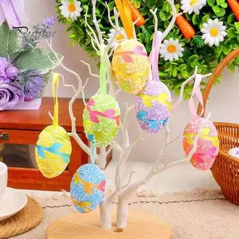 6 шт. пасхальных украшений для яиц, пасхальные красочные подвесные яйца из пенопласта, украшение для весеннего домашнего декора для вечеринки своими руками C