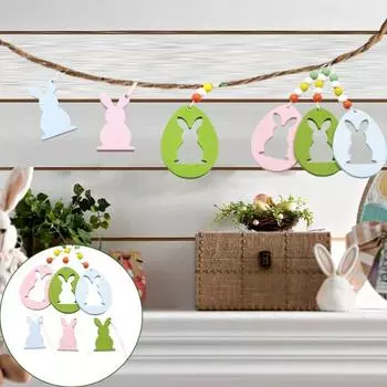 6 шт. пасхальных украшений в виде кролика, деревянные подвесные украшения в форме яйца, вырезанные пасхальные украшения в виде кролика для украшения двери на дереве, праздничный домашний декор G