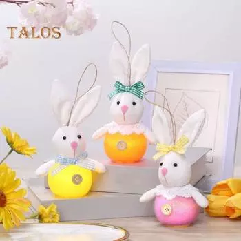 6 шт. пасхальный кролик украшение ручной работы плюшевые фигурки кролика с подсветкой праздничное елочное украшение для весенней вечеринки домашний декор 6pcs