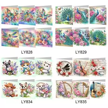 6 шт. павлин алмазная открытка ручной работы со стразами набор карточек для подарка друзьям LY828