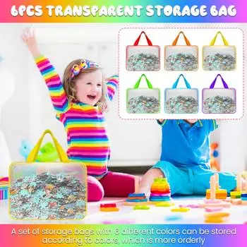 6 шт. пазл-конструктор, сумки для хранения игрушек, детская прозрачная ПВХ-сумка для хранения настольных игр с застежкой-молнией и ручкой, водонепроницаемая сумка для игрушек