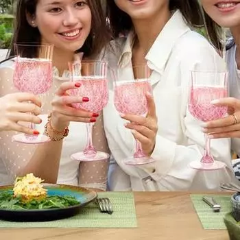 6 шт. Пластиковые бокалы для вина, набор с имитацией алмазной текстуры, розовые пластиковые бокалы для шампанского и коктейля