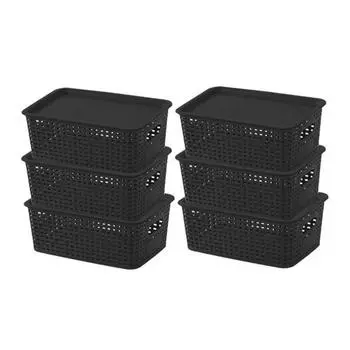 6 шт. Пластиковые корзины для хранения с крышкой и ручкой, большой вместимостью, штабелируемые контейнеры для хранения, органайзеры серый