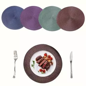 6 шт. плетеных вручную салфеток, однотонных круглых ковриков для украшения обеденного стола, противоскользящих подставок под кофе, кухонных принадлежностей 6pcs