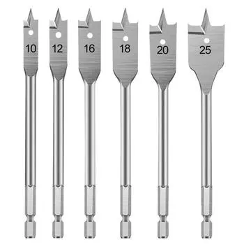 6 шт. Плоское сверло Высокоуглеродистая сталь Дерево Набор плоских сверл Деревообработка Лопаточные сверла Электроинструмент Деревообрабатывающие аксессуары A