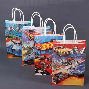 6 шт. Подарочные пакеты для вечеринки по случаю дня рождения, сумка для конфет в виде гоночного автомобиля, детские угощения на день рождения, школьные украшения A