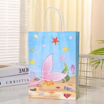 6 шт. Подарочные пакеты из крафт-бумаги с ручками для вечеринки в стиле русалки, конфетные пакеты с хвостом русалки, декор для вечеринки в морском стиле на день рождения, сувениры для детского душа 21x15x8cm