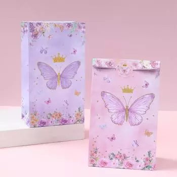 6 шт. подарочные пакеты с розовой фиолетовой бабочкой, бумажные пакеты для упаковки конфет, детские пакеты для девочек, день рождения, свадьба, вечеринка, принадлежности для детского душа as picture
