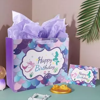6 шт. Подарочный пакет с ручкой на день рождения, бумажная открытка, торт, конфеты, сумка для покупок, украшение на день рождения, вечеринку в честь рождения ребенка 26x12x33cm