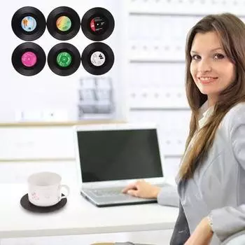 6 шт. подставка для пластинок, легко чистящиеся, легкие подставки для дисков в стиле ретро для домашнего ресторана, бара, вечеринки чёрный