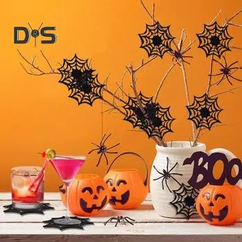 6 шт. подставки под стаканы из войлока с паутиной, нескользящие, термостойкие, коврики для стола на Хэллоуин, дома, кухни, офиса, надежные коврики для напитков на Хэллоуин 1 Set