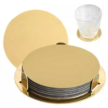 6 шт. подставок из нержавеющей стали с держателем, современные зеркальные подставки под стаканы, круглые коврики для кофейного бара, обеденного стола 6pcs