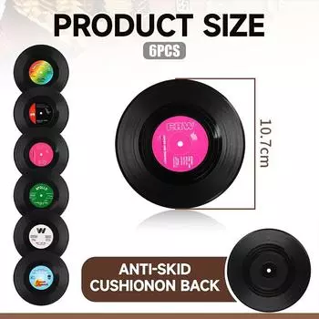 6 шт. подставок под виниловые пластинки, набор нескользящих подставок под напитки, подставки под ретро-проигрыватели для любителей музыки, украшение кухни