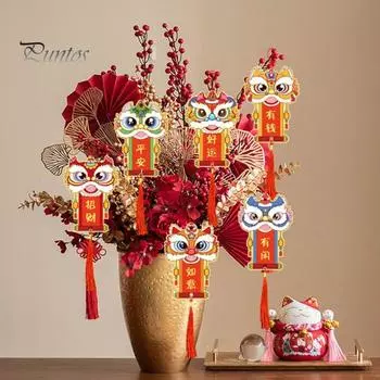 6 шт. подвеска для весеннего фестиваля, яркие изысканные подвесные украшения в форме дракона и льва, китайский Новый год, подвесные украшения для дома