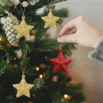 6 шт. Подвеска в виде пятиконечной звезды с блестками в виде трубы, рождественская подвеска в виде пятиконечной звезды золотой