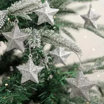 6 шт. Подвеска в виде пятиконечной звезды с блестками в виде трубы, рождественская подвеска в виде пятиконечной звезды золотой