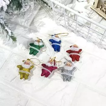 6 шт., подвеска в виде рождественской елки, блестящая пудра, флокирование, подарки, ремешок, макет сцены, очаровательный рождественский фестиваль, кукла Санта-Клауса, подвеска для вечеринки красный