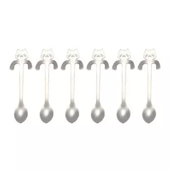 6 шт. подвесная ложка для чашки, милая кофейная ложка, чайная ложка, переносная нержавеющая сталь, столовая посуда для мороженого с длинной ручкой