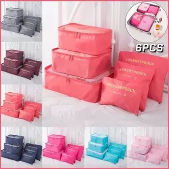 6 шт. портативный дорожный органайзер для чемоданов, дорожная сумка для женщин, органайзер для багажа, сумка для одежды, обуви, дорожный органайзер, кубики для хранения 6PCS чёрный