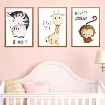 6 шт. постеры с изображением животных из мультфильмов, художественная печать, украшения для детской комнаты, настенные картины для детской комнаты M